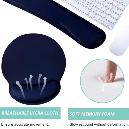 Keyboard Wrist Rest Pad Mouse Pad with Wrist Support Set of 3, Mousepad with Non-Slip Rubber Base, Ergonomic Memory Foam Mouse Wrist Cushion Support for Home Office Laptop Computer Gaming, Navy Blue - color: Navy Blue