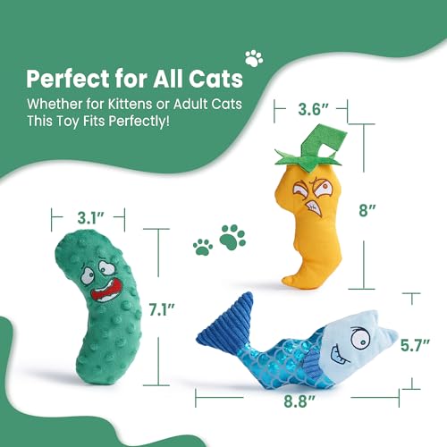 Catnip Toys Set of 3 – Fish, Chili Pepper and Cucumber Plush Cat Toys for Indoor Cats, Natural Catnip Filled Interactive Chew and Teething Toys for Kittens - color: 3 PCS