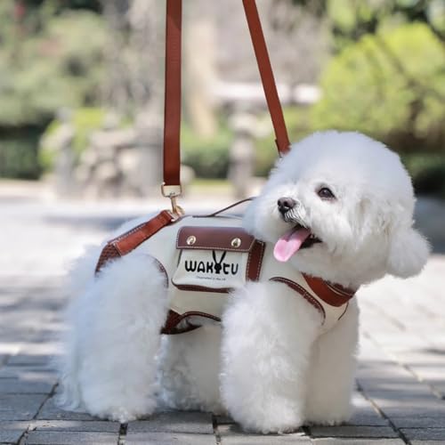 Wakytu Dog Lift Harness Dog Carrier VES Harness Adjustable Leash with Small Puppy Treat Bag,Fits Most Cars,XS | stylish puppy sling carrier with handle & pocket,adjustable leash,walking & travel - color: 1.0 White, size: X-Small(2-5 LBS)