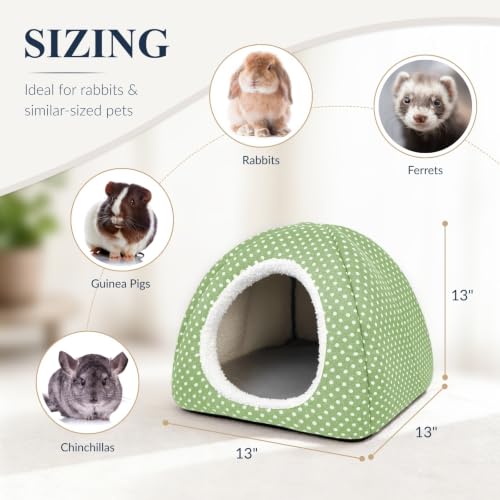 Rabbit Hideout Large Bunny Bed Washable Rabbit House | Fleece Hiding Hut for Indoor Bunnies Guinea Pigs, Small Animal Hideaway - color: Green