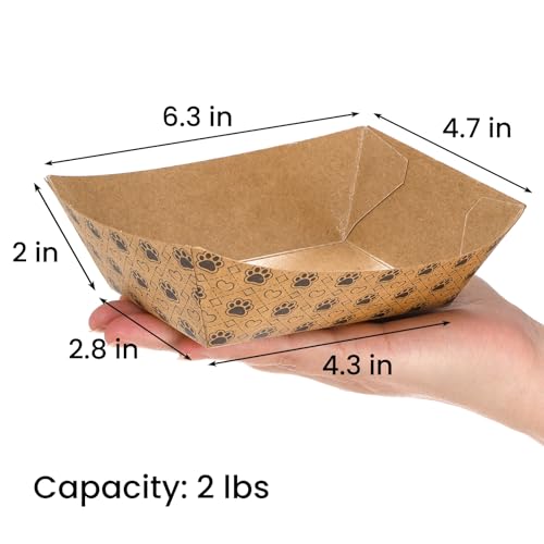 SOUJOY 100 Pack Disposable Pets Feeding Bowls, 2 lb Paper Travel Cat Food Bowl, Boat Foot Print Design Food Serving Trays for Wet and Dry Food, Small Dog Puppy, Cat
