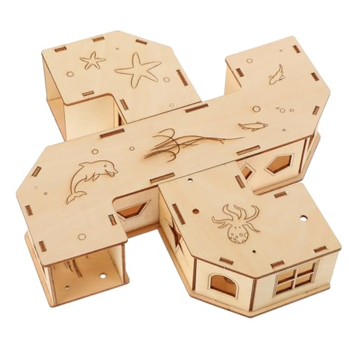 INOOMP Hamster Tunnel Maze Toy 8.66X8.66X1.96In Natural Wooden Pet Exercising Tube for Small Animals Hamsters Mice Hedgehogs Fun Labyrinth Playground