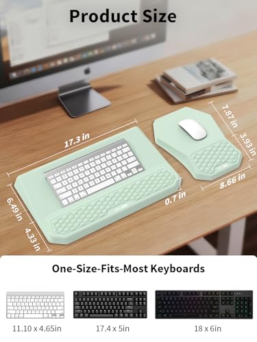 3-in-1 Ergonomic Keyboard Stand with Wrist Rest & Mouse Pad Set,Light Green | Comfy Keyboard Riser Holder Soft Mousepad with Massage Design, Memory Foam and Non-Slip PU Base for Pain Relief - color: Light Green