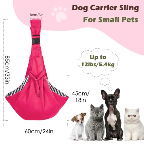 Pawaboo Small Dog Sling Carrier,for 3-10 lbs Pets, Magenta | Reversible Hands Free,Safety Buckle,Storage Pocket,Machine Washable for Travel Outdoor Activities - color: Magenta - Up to 12lbs