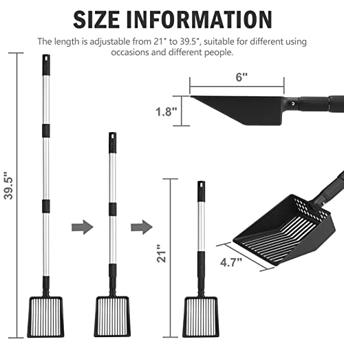 PUPTECK Metal Cat Litter Scoop Adjustable Long Handle Stainless Steel | Fast Sifting Chicken Poop Scooper Coop Accessories, Heavy Duty & Non-Stick Kitty Litter Sifter with Deep Shovel - size: 21"-40"(Adjust by rotating)