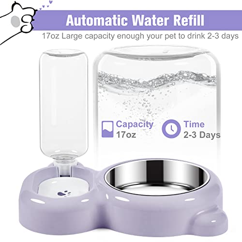 Dog Bowls, Cat Food and Water Bowl Set with Water Dispenser and Stainless Steel Bowl for Cats and Small Dogs - Purple - color: Purple