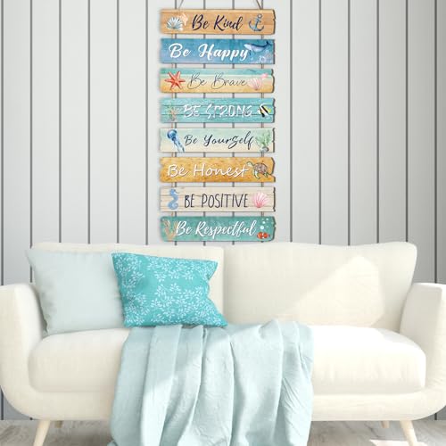 JarThenaAMCS Ocean Wall Decor Inspirational Summer Beach Wooden Hanging Sign Sea Creature Theme Plaque Sign for Home Bedroom Classroom Door Decorations - style: Summer Beach