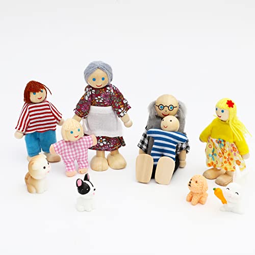 ONEST 15 Pieces Wooden Dollhouse Family Set Mini People Figures Sets Dollhouse Dolls Wooden Doll Family Pretend Play Figures Accessories for Pretend Doll House Toy - style: Cute Style