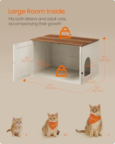 Feandrea Cat Litter Box Enclosure, Litter Box Furniture Hidden, Indoor Cat House, End Table, 27.6 x 19.7 x 19.7 Inches, Rustic White and Honey Brown UPCL022K02 - color: Honey Brown + Rustic White, size: M（27.6"L x 19.7"W x 19.7 "H）