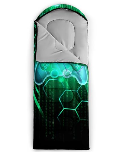 Axolotl Gamepad Sleeping Bag,3 Season Warm and Cool Weather Game Console Sleeping Bag for Boys Teens,Waterproof Lightweight Geometry Hexagonal Sleeping Bag for Traveling,Outdoors Camping,Blue,Black - color: Gamepad02