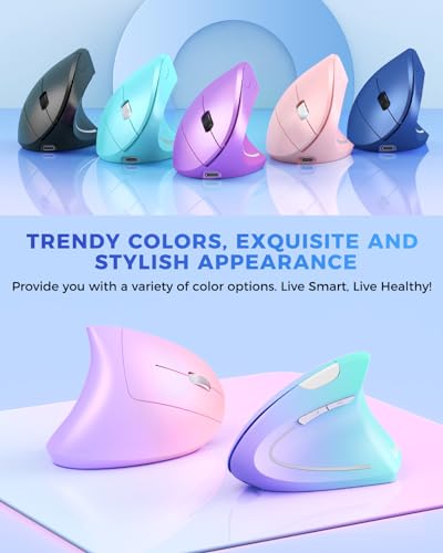 Lekvey Ergonomic Mouse, Rechargeable 2.4G USB Vertical Wireless Mouse, Blue | USB-C Charging, Wireless Plug & Play, 800/1200/1600 DPI, Quiet Clicks, 6 Buttons, Reduce Wrist Fatigue, for Laptop, Mac, PC - color: Blue