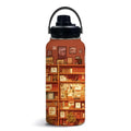 Book Lovers 32oz Water Bottle, Leak-proof Bottle, Insulated Cup | 32oz Insulated Tumbler, with Handle & Lid Reusable Coffee Mug, Christmas Birthday Gift for Book Lovers Readers - color: Bookshelf Red1