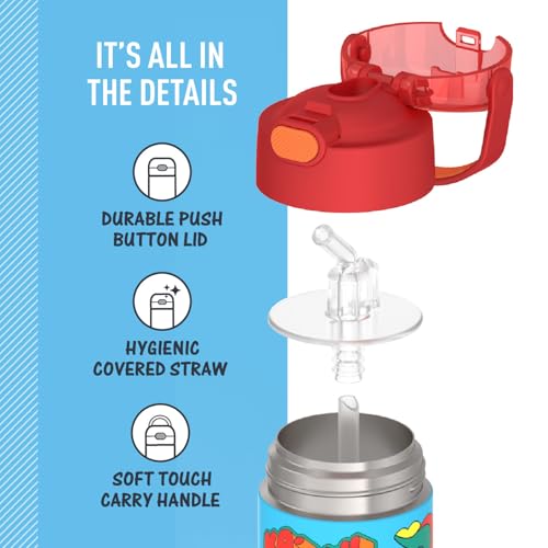 THERMOS FUNTAINER Water Bottle with Straw, 12oz, Cars | Kids Stainless Steel Insulated Water Bottle, Keeps Drinks Cold Longer for School & Play, BPA-Free - color: Cars, size: 12 Ounces