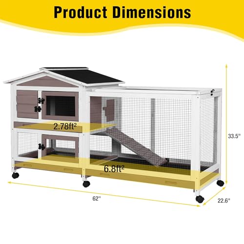 Aivituvin Rabbit Hutch Indoor 2 Story Bunny Cage Outdoor Guinea Pig Cage with Caster Wheels Chicken Coop with Run, 3 Pull Out Tray (Brown&White) - color: Brown&White