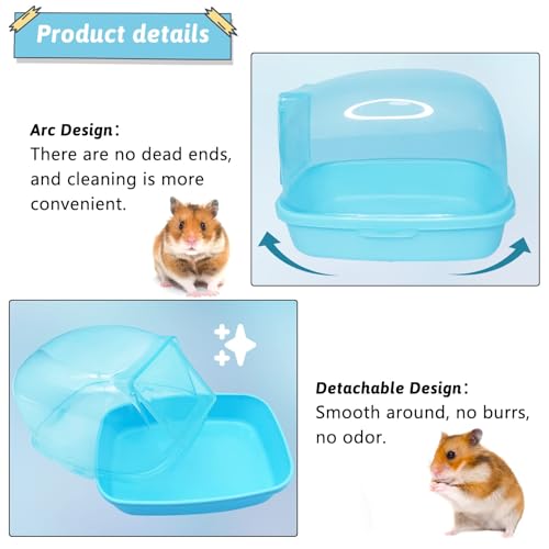 Hamiledyi Hamster Bathtub Dwarf Hamster Bathroom Sand Bath Container Chinchilla Sauna Room Plastic Sand Bath Box House for Gerbils Hedgehog Mice or Other Small Pets Animals(Blue,Large Size)