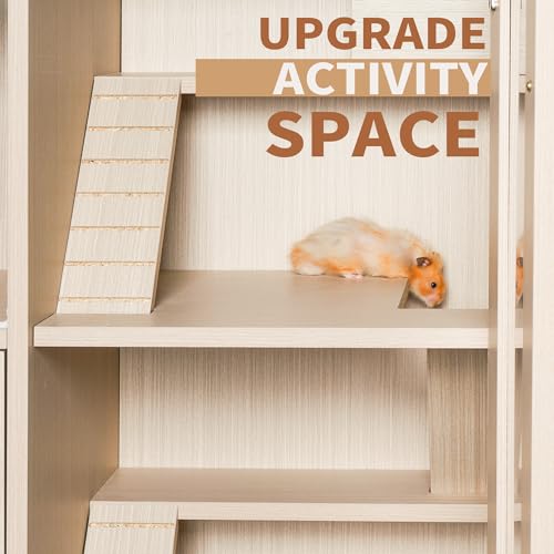 Hamster Cage Rodent Habitat with Acrylic Viewing Windows Openable Top Storage Cabinet Multi Level Wooden Home for Chinchilla Rat Gerbil Guinea Pig Feeding Play Rest Exploration Enclosure (Wood) - color: Wood