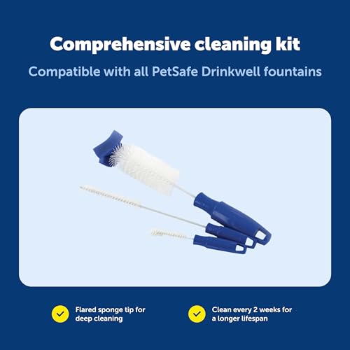 PetSafe Drinkwell Dog and Cat Water Fountain Cleaning Kit, 3 Brushes, Blue, 1 3/8', 1 5/8', 2' brushes (535855) | 3-Brush Set, Plastic-Wrapped Steel Shafts Resist Rust, Flared Sponge Tip for Deep Cleaning, Fits All Drinkwell Fountains