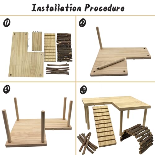 Wooden Hamster Platform with Legs, Large Syrian Hamsters Climbing Platforms with Ramp Kit Wood Ladder Bridge Rat Playing Toy Standing Table Gerbil Cage Accessories - size: Large
