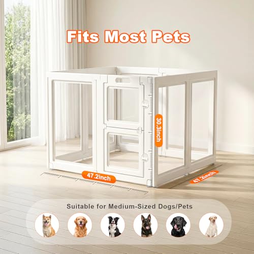 Clear Acrylic Dog Playpen,Indoor Dog Pen,30.3" H,8 Panels | White,Puppy Playpen with Tool-Free Assembly,Dog Play Pen Indoor & Kennel Whelping Cage for dogs,cats & rabbits - size: 30.3"H-8PCS