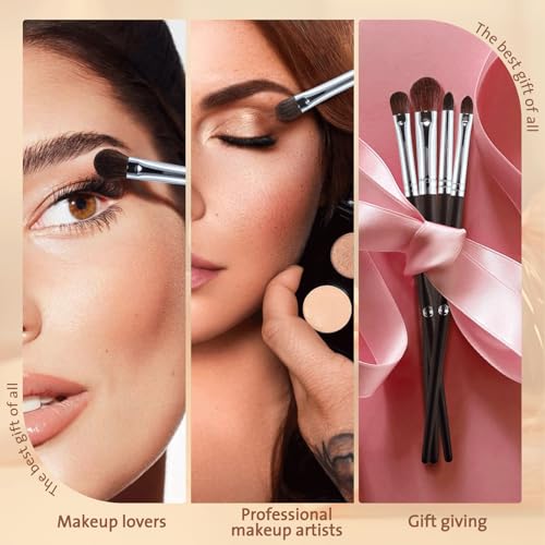 ENERGY Eye Makeup Brush Set 4PCS Professional Eyeshadow Blending Brushes Kit for Eyes Liquid Cream Powder Makeup Up Soft Fluffy Natural Goat Hair for Shader,Smudge,Crease Applicator with Travel Cover - style: Essential Black-4pcs