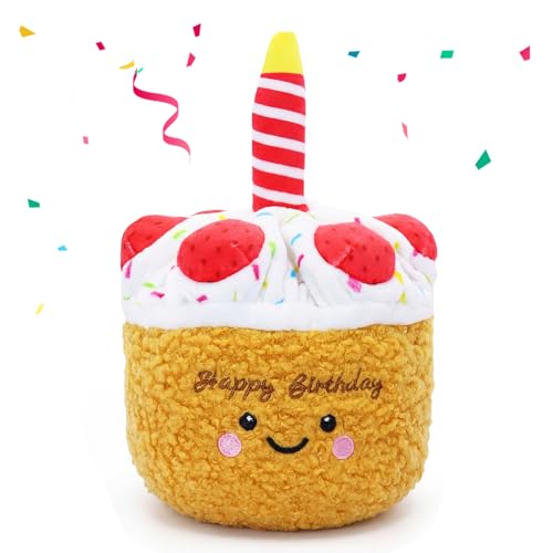 DODODOLA Stuffed Dog Toys Durable Plush Dog Toy with Crinkle Paper Cute Elephant Squeaky Dog Toys Dog Chew Toys for Medium Large Breed (Yellow Birthday Cake) - color: Yellow Birthday Cake