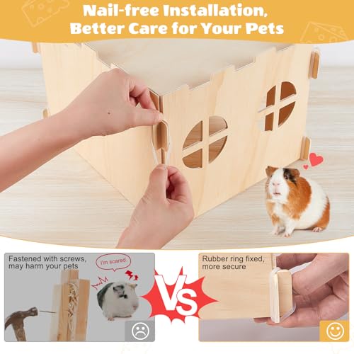 Unicorn Catcher 3 Pack Wooden Guinea Pig Hideout House with Stairs & Mats | Wooden Bunny Castle Hideout With Stairs And Soft Mats Perfect For Ferrets Chinchillas And Small Animals In Cages - size: 3 Houses