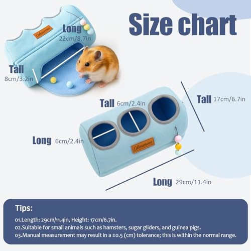 Guinea Pig Hideout Tunnel Bed, Soft Fleece Small Animal House and Hide-Away for Hamsters, Sugar Gliders, and Ferrets, Machine Washable Cozy Cage Accessories for Napping and Playing, Blue