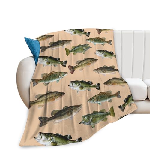 Fish Bass Blanket Decor Gifts for Fishing Lovers, Flannel Fleece Fuzzy Throw Blanket, Soft Warm Cozy Plush Ocean Animal Blankets for Bed Couch Living Room Stuff Decoration for Kids Adult Man 50"x40" - color: Bassfish, size: 50"x40"