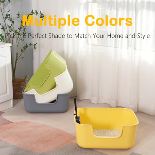 Large Cat Litter Box with High Sides,Cat Boxes for Indoor Cats,Cat Litter Pan for Kitty,Litter Box with Low Entry,Easy to Clean,Anti-Splashing (Green-Long Side Entry) - color: Long Side Entry-Green