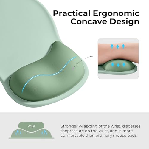 EooCoo Mouse Pad with Gel Wrist Rest, Ergonomic Mousepad Wrist Alignment | Middle Concave Design for Natural Wrist Alignment, Non-Slip Base Mousepad, Carpal Tunnel Relief, Office Desk Accessories - color: Avocado Green