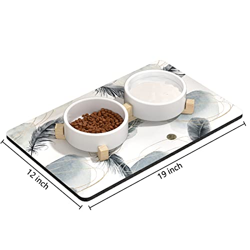 Rnivvi Dog Food Mat, 12" x 19" Absorbent Dog Cat Bowl Mat for Food and Water, Cute Anti-Slip Rubber Pet Feeding Rug Protect Floors, Puppy Placemat for Feeding & Watering Supplies, Abstract Plume - color: Abstract Art Plume, size: 12"x19" (Regular)