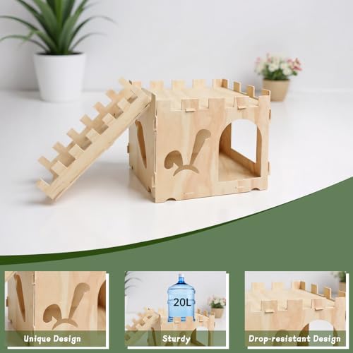 Large Wooden Sturdy Rabbit Houses and Hideouts, Detachable Bunny House Indoor Rabbits Castle Play House with Stairs for Rabbit Guinea Pig Chinchilla