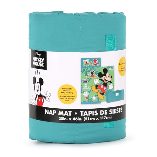 Jay Franco Kids Nap Mat with Embedded Pillow & Blanket – Soft 46"x20" Microfiber Sleeping Bag with Name Tag & Handle - style: Green - Mickey Mouse