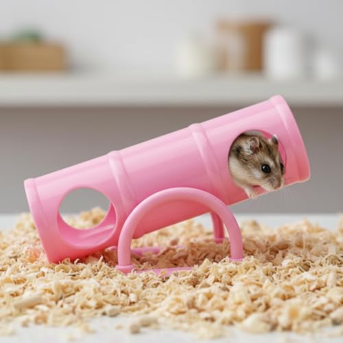 Hypeety Hamster Plastic Seesaw Tunnel Toy Mouse Hollow Tunnel Tube Toy | 2-in-1 tunnel and seesaw, funny exercise gym playground for dwarf hamsters/gerbils/mice/small pets, promotes exercise, pink - color: Pink