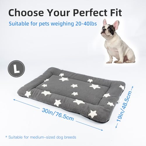 Mora Pets Dog Crate Pad Kennel Dog Bed Mat for Medium Dogs Washable Cute Star Pet Bed for Cage Ultra Soft Flat Puppy Cat Kitten Cushion for Sleeping Anti-Slip Grey 30 x 19 | Soft Dog Cat Bed Mat, Crate Pad for Dog Cages Cozy Sleeping Liner, Pet Pillow Cus