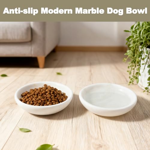 White Cat Bowl, Marble Food and Water Bowl for Cat and Small Dog, Heavyweight 1.5lb Non-Tip Pet Food Dish with Slip-Proof Pad, Premium Stone Feeder for Elegant Home Decor - color: Namib Fantasy