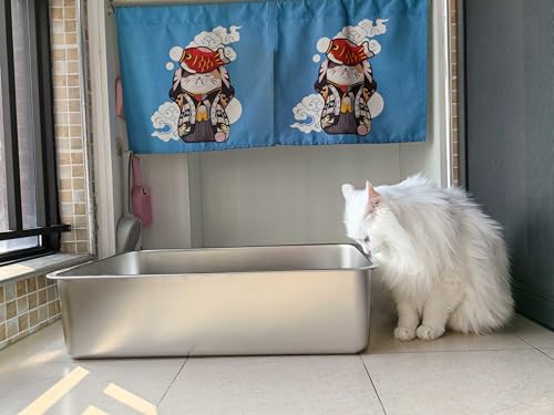 Stainless Steel Litter Box -6in High Side, | Metal Litter Box for Cat/Kitty/Rabbits，Stainless Steel Cat LitterBox-Metal PanToilet,No Smell, Non Stick, Easy Clean - color: M - 17" L x 13" W x 6" H