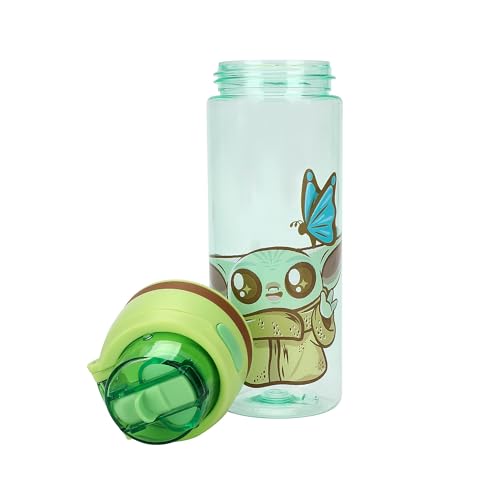 The Mandalorian Baby Grogu 24 oz Plastic Water Bottle On-the-Go Hydration - color: The Mandalorian Baby Grogu Green