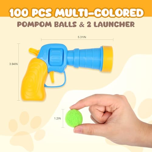 TEAWOO 50Pcs Cat Toys Pom Pom Balls with 1 Launcher Set, Interactive Cat Toy Stuff for Indoor Both Adult & Kitten Toys | Interactive Cat Toy Stuff for Indoor Both Adult & Kitten Toys, 1 launcher & 50 balls - size: 1 launcher & 50 balls