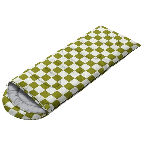 Sleeping Bags for Adults and Kids Backpacking Camping Sleeping Bags for Girls and Boys Lightweight Waterproof Cold/Warm Sleeping Bag for All Season - color: Green and White Check