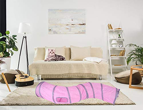 iCAGY Cat Tunnel Toys for Indoor Cats Kittens Rabbits, Pet Toy Play Tunnels | Interactive Crinkle Pop Up Tunnel Toys, Relieve Cat Boredom, Pink 47" Shape S - color: Pink