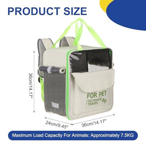 Pet Backpack Carrier, Portable and Ventilated, Oxford Cloth, Dogs Cats and Small Animals Travel Bag 13.39" Up to 16.5 Lbs, (Beige), Intended for Hiking/Camping/Traveling - color: Beige, size: 13.39"