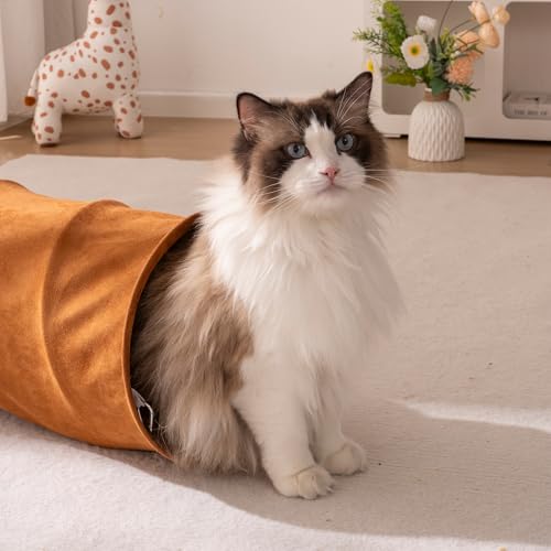 Cat Tunnels for Indoor Cats Straight Capybara Plush Peekaboo Cat Tunnel Toy Collapsible Suede Pet Tunnel Tube for Kittens Play Toy, 31.5" L - size: Small Straight Tunnel