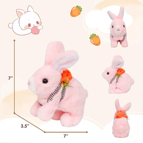 Easfan Walking Pink Bunny Interactive Plush Toy with Sounds for Kids 7" | Hopping ears, moving educational pet, Easter birthday holiday gift, for girls toddlers - style: Bunny_Pink_Carrot