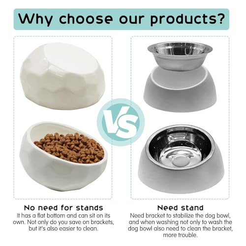 kathson Slanted Ceramic Dog Bowl Tilted 15° Cat Food Water Bowls Dish Animal Pet Comfort Feeding Bowls Heavy Weighted Feeder for Wet or Dry Food (White) - color: White
