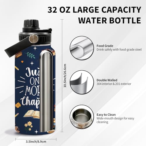 Book 32oz Water Bottle, with Handle Lid Bottle,Sport Insulated Cup | 32oz Stainless Steel Tumbler, Leak-proof Mug, Thanksgiving Christmas Birthday Gift for Book Lovers - color: Rain bow