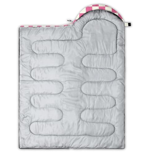 Sleeping Bags for Adults and Kids Backpacking Camping Sleeping Bags for Girls and Boys Lightweight Waterproof Cold/Warm Sleeping Bag for All Season - color: Pink and White Check