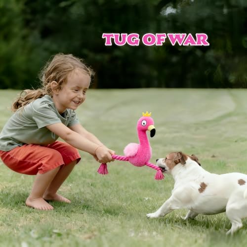 Plush Flamingo Dog Toy with Squeaker and Rope Legs for Small Dogs Puppies | Soft plush material with fun sounds, perfect for tugging, fetching, indoor play and bonding with your furry companion. - color: Pink Flamingo