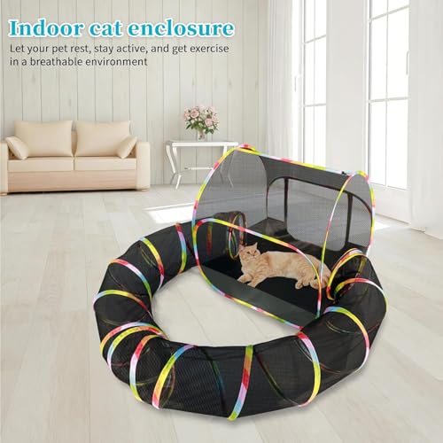 Outdoor Cat Enclosure 2-in-1, Extra Large Pop Up Cat Rolling Tent with 134" Tunnel for Indoor Cats, Expandable Foldable Cat Playpen for Backyard Camping, Fits Small Animals,1-Min Setup - size: 2-in-1 cat enclosures set