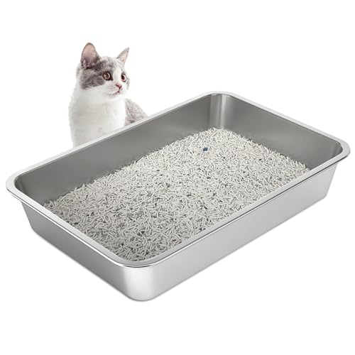 Stainless Steel Cat Litter Box,Extra Large Metal Litter Box,20Lx14x4 in | Extra Large Metal Litter Tray for Big Cats Kitty Rabbits,No Smell,Non Stick,Easy to Clean - color: 4"H, size: 20"L x 14"W